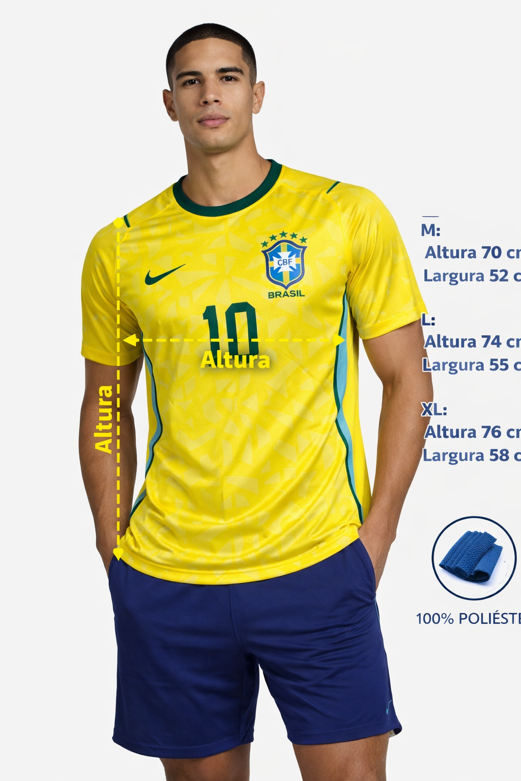 Camiseta Amarela Estilo Brasil Nº 10 Copa 2026 Masculina Poliéster