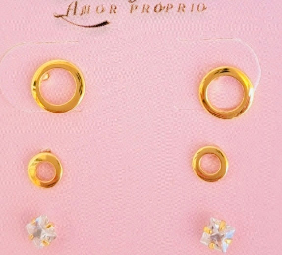 Brincos Trio círculo com ponto Luz