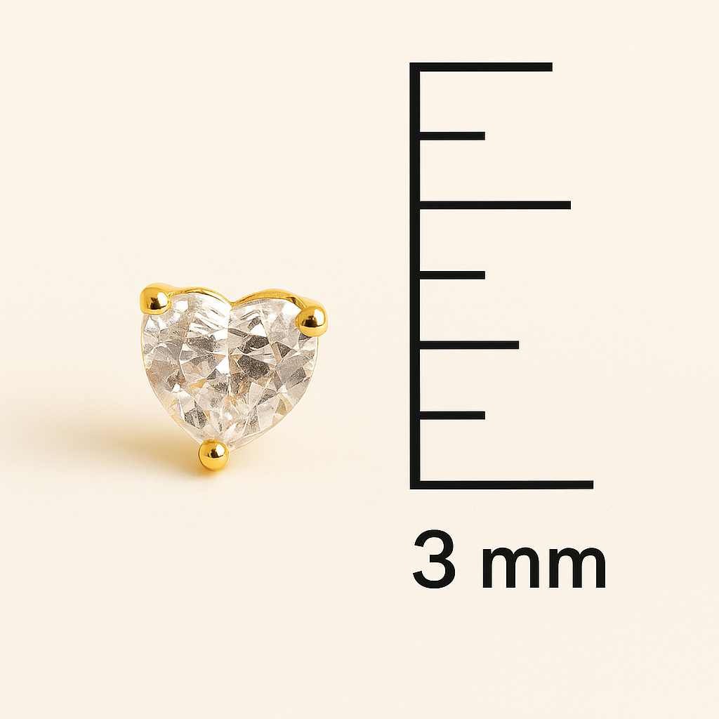 Brinco Ponto Luz coração 3mm