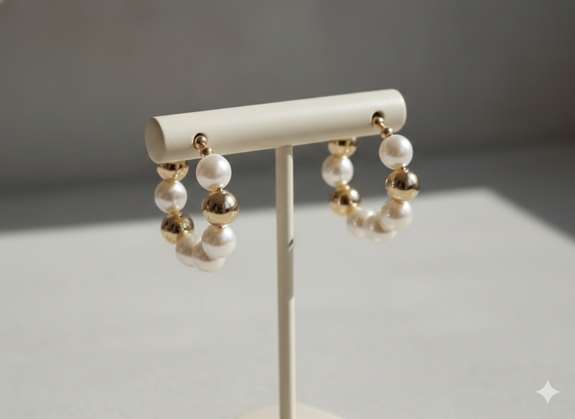 Brinco de argola pérola e esfera