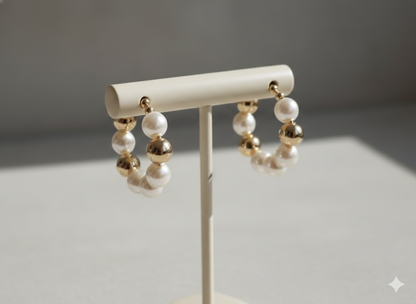 Brinco de argola pérola e esfera