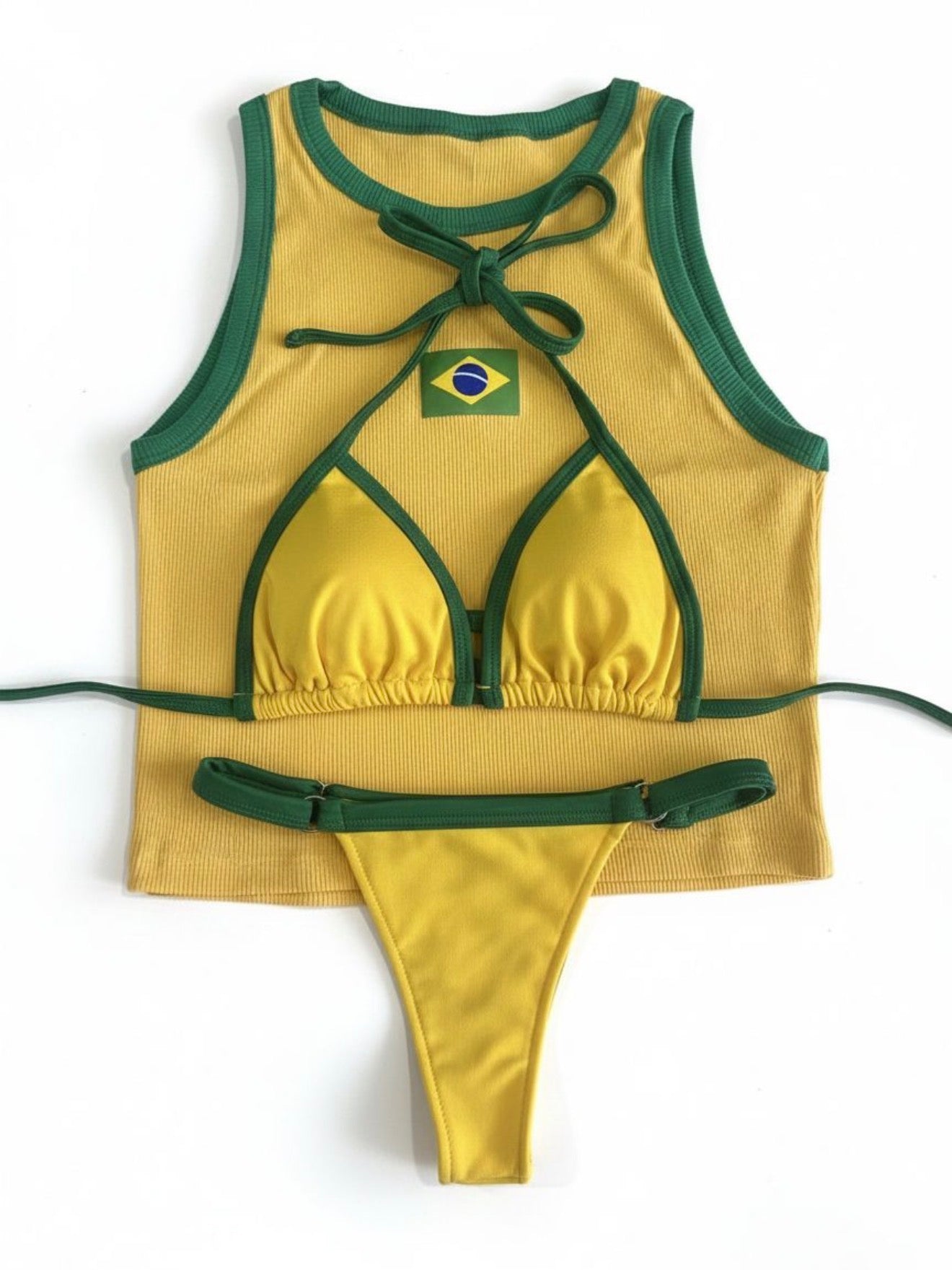 Conjunto Cropped + Biquíni Feminino Moda Verão 2026 Estilo Virginia Praia Piscina Tendência