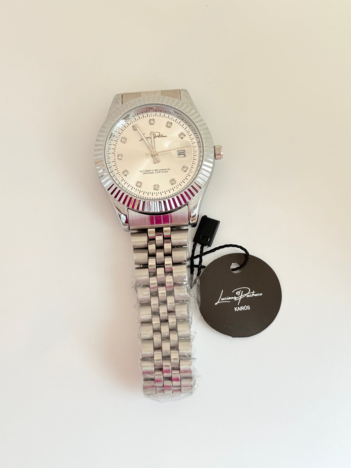 Relógio original Unissex Lune Silver, a prova d’água pulseira e caixa em aço carbono, acompanha embalagem premium -lata