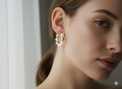 Brinco de argola pérola e esfera