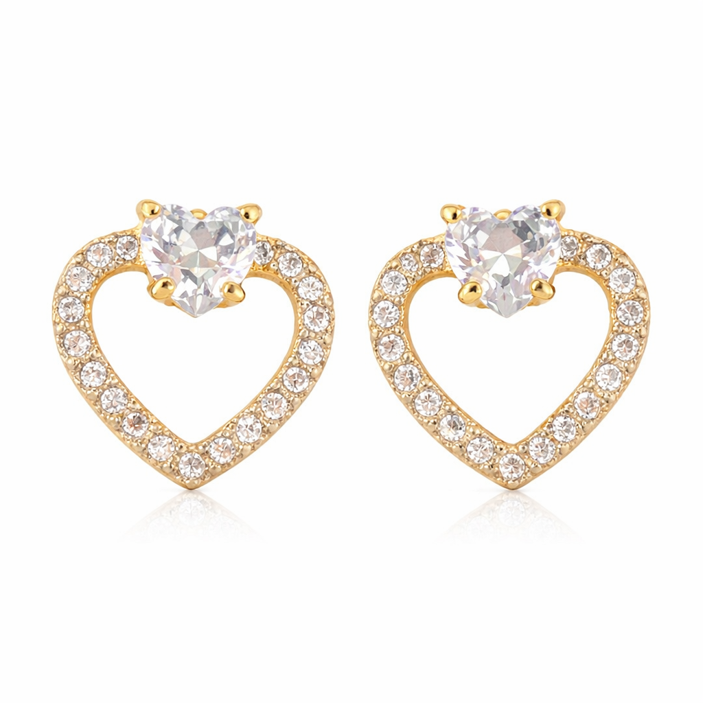 Brinco Coração Cravejado com Zircônia