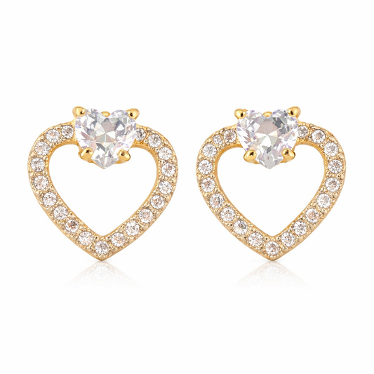 Brinco Coração Cravejado com Zircônia