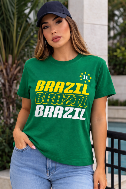Camiseta Feminina Brazil Estampa Premium Amarela e Verde – Casual Estilosa