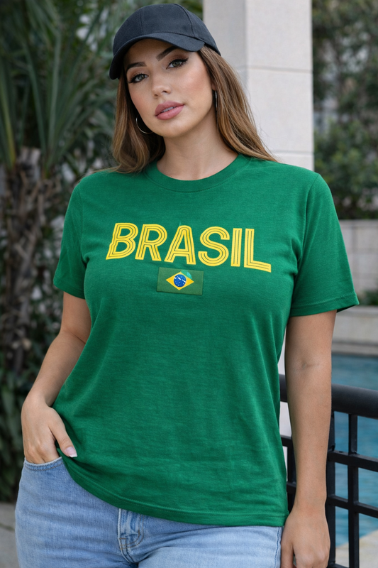 Camiseta Feminina Brazil Estampa Premium Amarela e Verde – Casual Estilosa