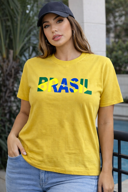 Camiseta Feminina Brazil Estampa Premium Amarela e Verde – Casual Estilosa